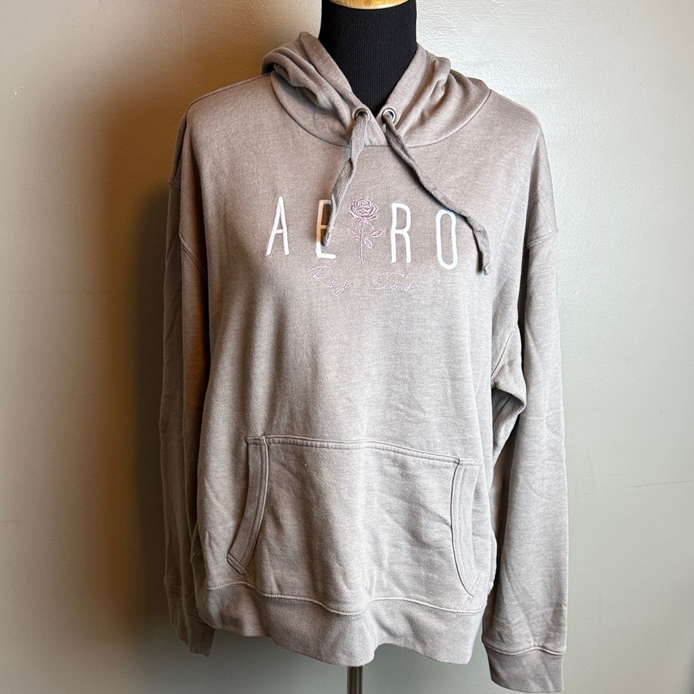 Aero Aeropostale Light Brown Hoodie w Pink Stitched Rose & Writing Sz XXL